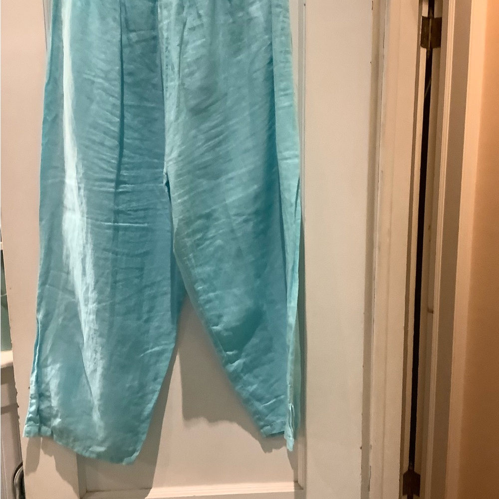 Arleen Bowman Chin Chin Light Aqua Linen Pants